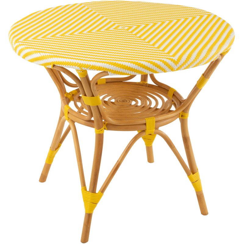 Table à manger extérieur Ronde 4 personnes en Rotin Naturel Plastique Jaune Blanc Live - 1