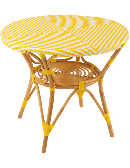 Table à manger extérieur Ronde 4 personnes en Rotin Naturel Plastique Jaune Blanc Live - 1