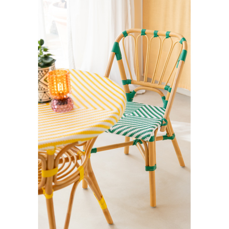 Table à manger extérieur Ronde 4 personnes en Rotin Naturel Plastique Jaune Blanc Live - 2