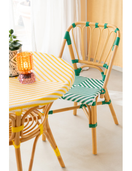 Table à manger extérieur Ronde 4 personnes en Rotin Naturel Plastique Jaune Blanc Live - 2