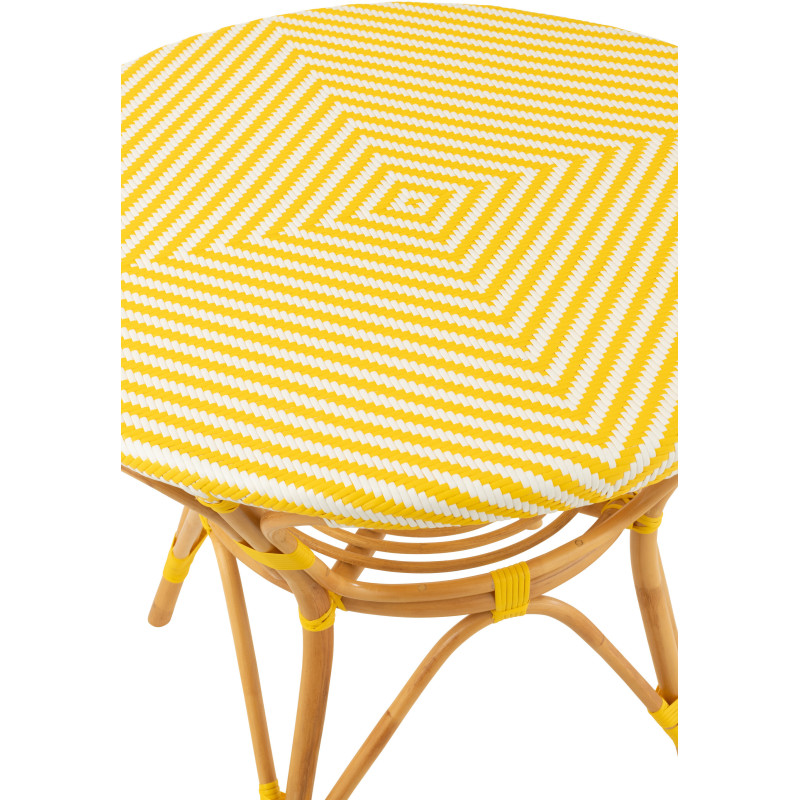 Table à manger extérieur Ronde 4 personnes en Rotin Naturel Plastique Jaune Blanc Live - 5