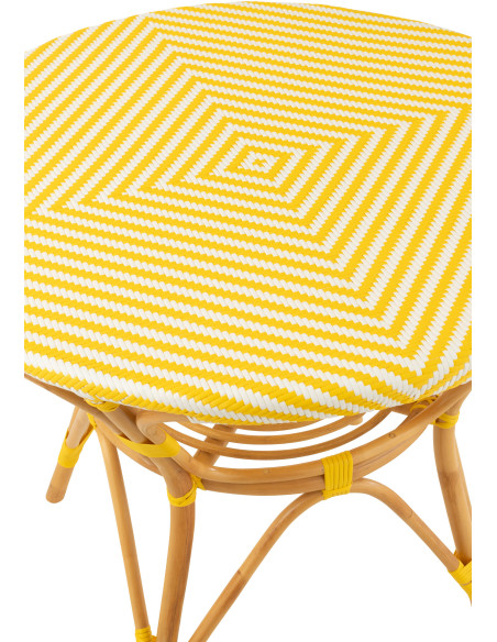Table à manger extérieur Ronde 4 personnes en Rotin Naturel Plastique Jaune Blanc Live - 5