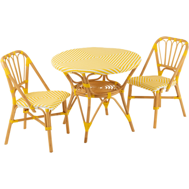 Table à manger extérieur Ronde 4 personnes en Rotin Naturel Plastique Jaune Blanc Live - 7