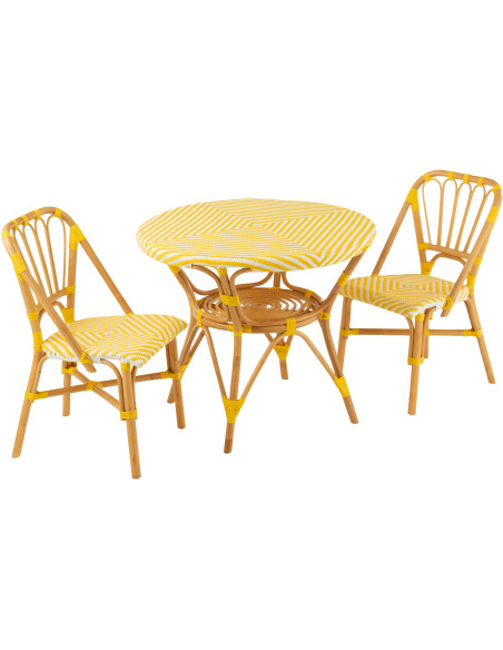 Table à manger extérieur Ronde 4 personnes en Rotin Naturel Plastique Jaune Blanc Live - 7