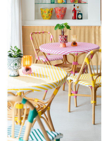 Table à manger extérieur Ronde 4 personnes en Rotin Naturel Plastique Jaune Blanc Live - 8