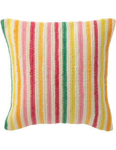 Grand Coussin moderne Carré 50x50 en Coton Blanc Multicolore Motif lignes Cocoon - 1