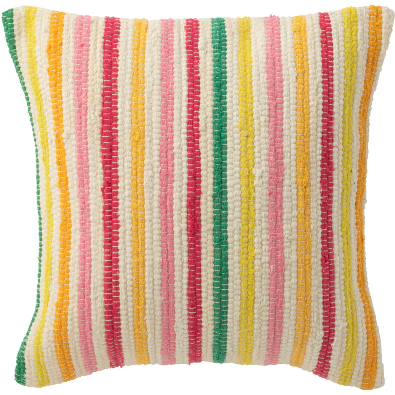Grand Coussin moderne Carré 50x50 en Coton Blanc Multicolore Motif lignes Cocoon - 1