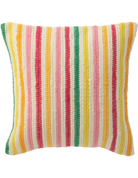 Grand Coussin moderne Carré 50x50 en Coton Blanc Multicolore Motif lignes Cocoon - 1