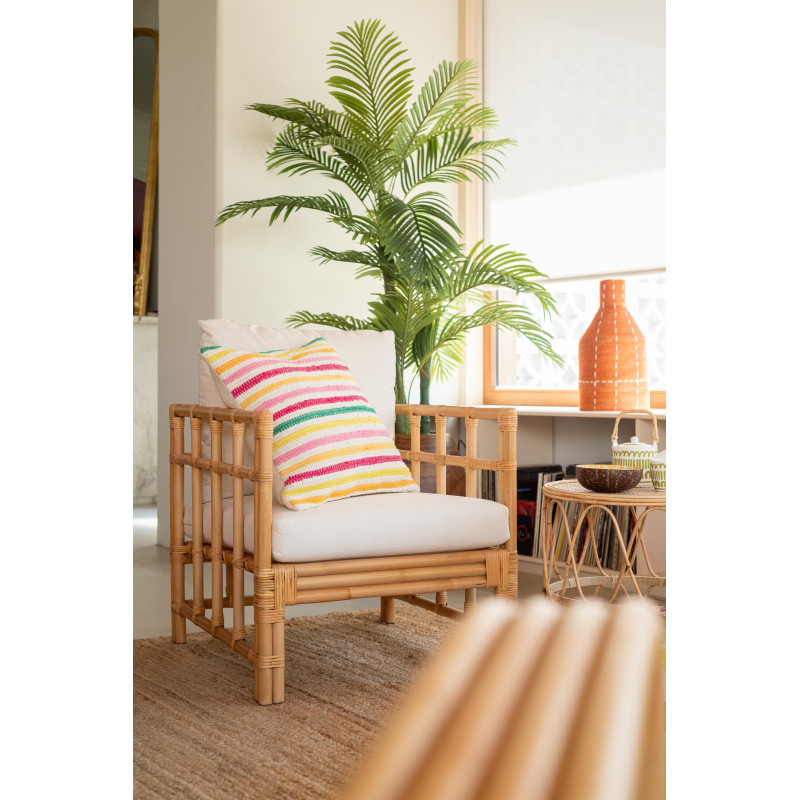 Grand Coussin moderne Carré 50x50 en Coton Blanc Multicolore Motif lignes Cocoon - 2