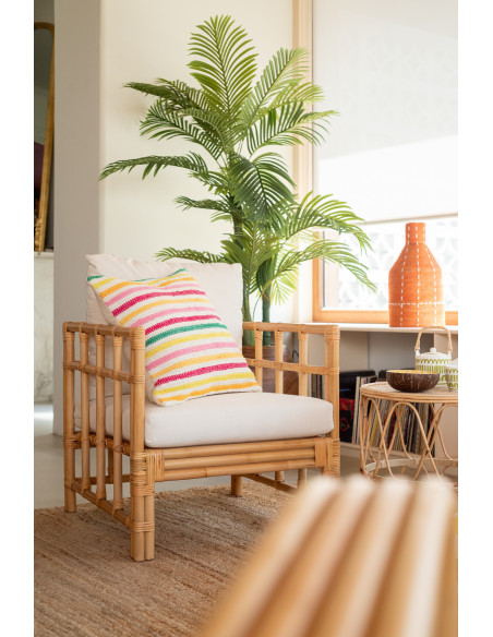 Grand Coussin moderne Carré 50x50 en Coton Blanc Multicolore Motif lignes Cocoon - 2