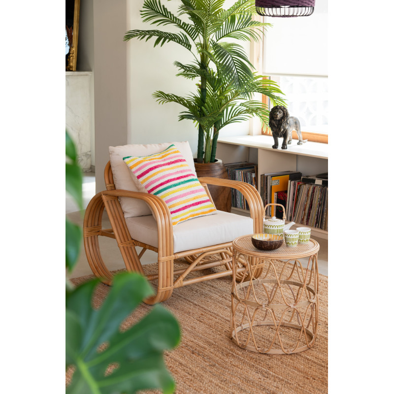 Grand Coussin moderne Carré 50x50 en Coton Blanc Multicolore Motif lignes Cocoon - 4