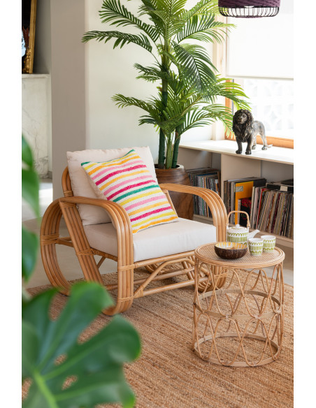 Grand Coussin moderne Carré 50x50 en Coton Blanc Multicolore Motif lignes Cocoon - 4