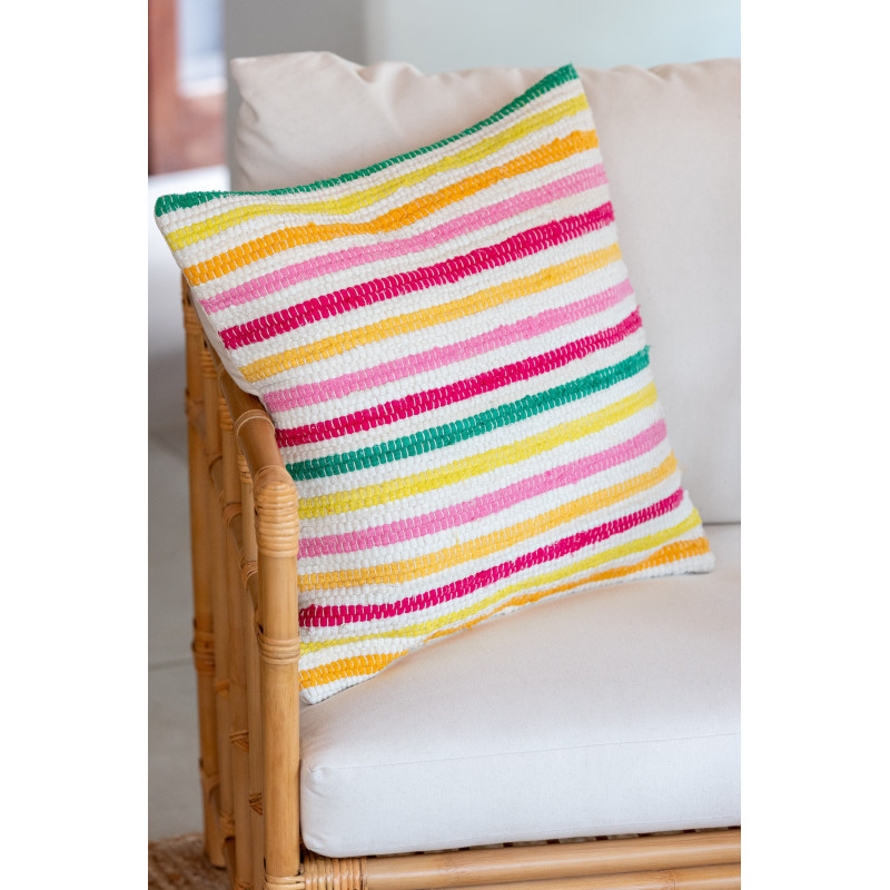 Grand Coussin moderne Carré 50x50 en Coton Blanc Multicolore Motif lignes Cocoon - 5