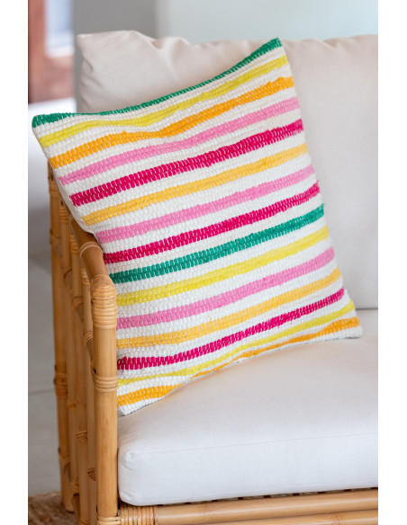 Grand Coussin moderne Carré 50x50 en Coton Blanc Multicolore Motif lignes Cocoon - 5