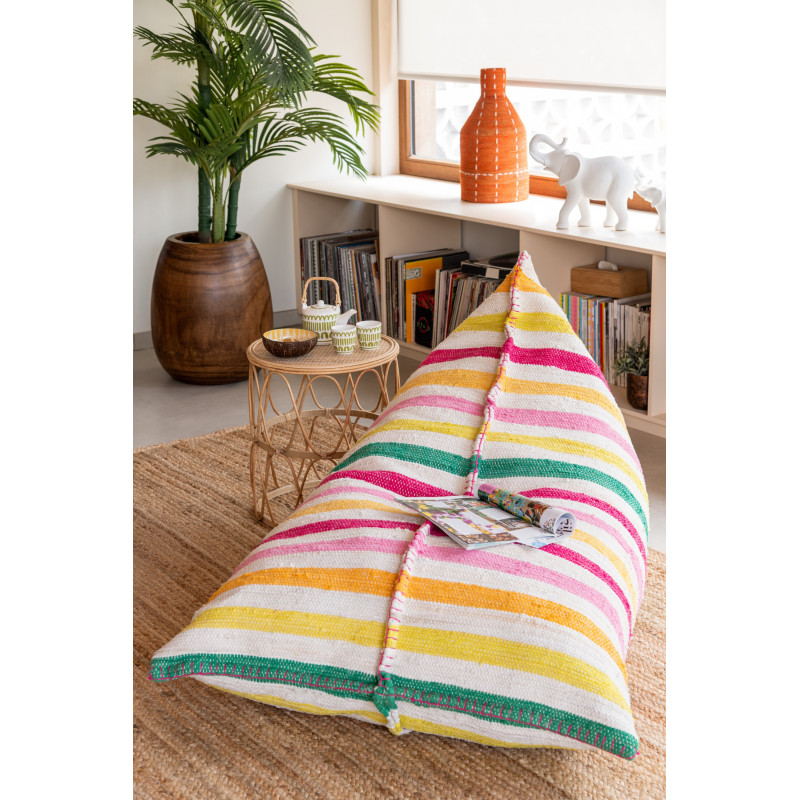 Grand Pouf moderne 150x100 en Coton Blanc Multicolore Motif lignes Cocoon - 2