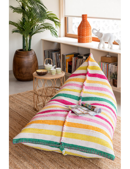 Grand Pouf moderne 150x100 en Coton Blanc Multicolore Motif lignes Cocoon - 2