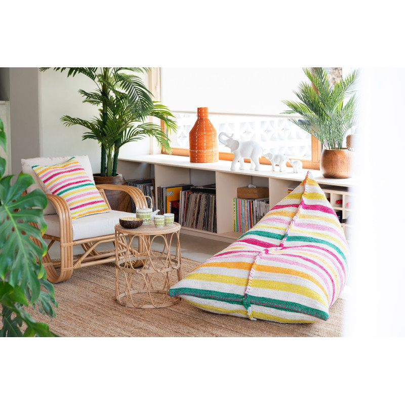 Grand Pouf moderne 150x100 en Coton Blanc Multicolore Motif lignes Cocoon - 8