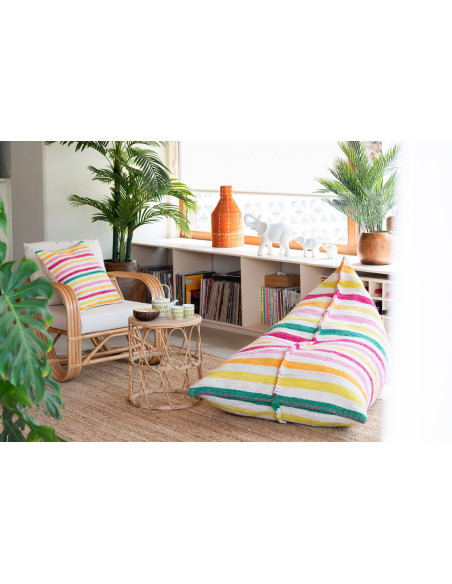 Grand Pouf moderne 150x100 en Coton Blanc Multicolore Motif lignes Cocoon - 8