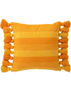 Grand Coussin moderne Carré 50x50 en Coton Orange Avec pompons Motif lignes Tazi - 1