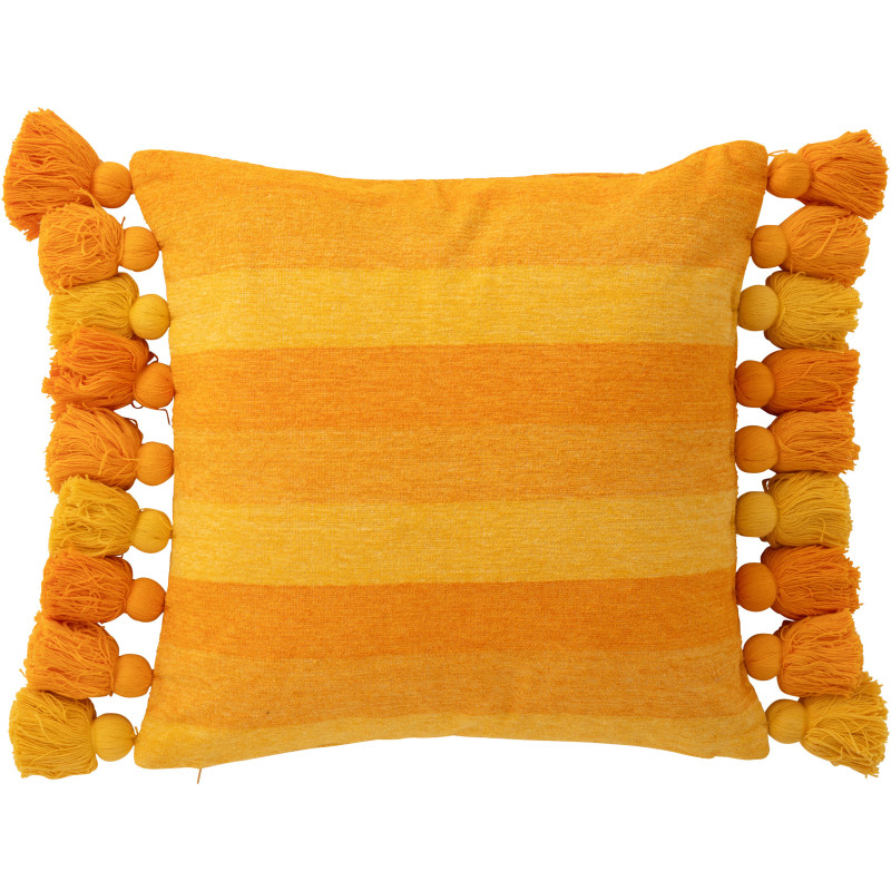 Grand Coussin moderne Carré 50x50 en Coton Orange Avec pompons Motif lignes Tazi - 1