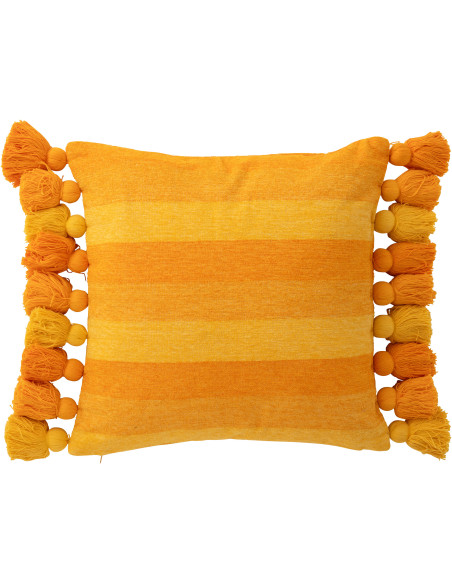 Grand Coussin moderne Carré 50x50 en Coton Orange Avec pompons Motif lignes Tazi - 1