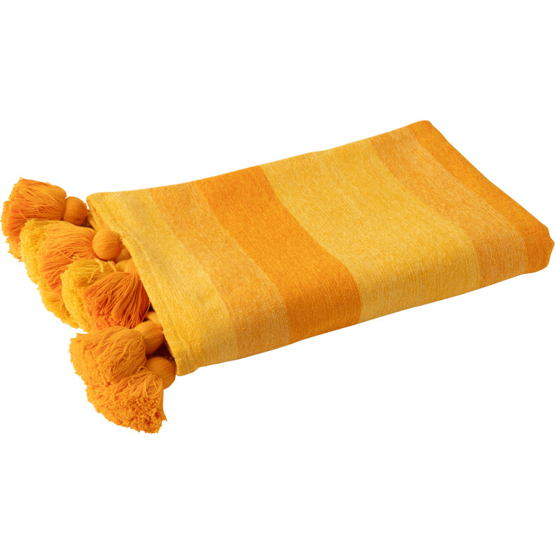 Plaid moderne 130x180 en Coton Orange Avec pompons Motif lignes Tazi - 1