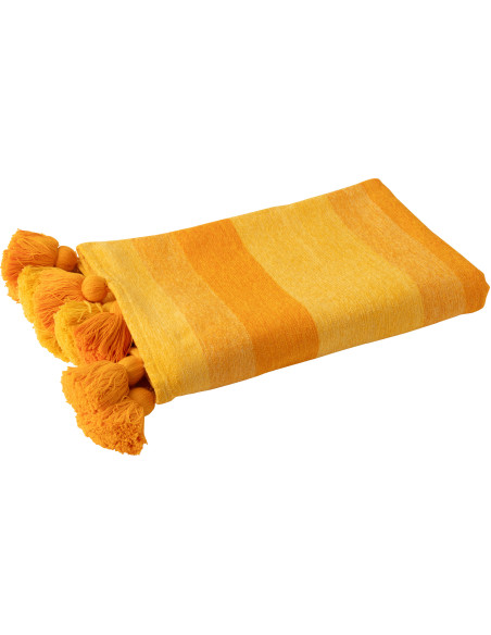 Plaid moderne 130x180 en Coton Orange Avec pompons Motif lignes Tazi - 1