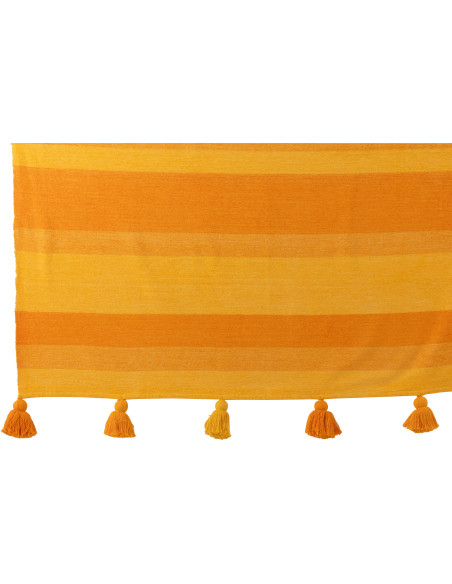 Plaid moderne 130x180 en Coton Orange Avec pompons Motif lignes Tazi - 2