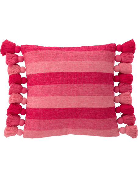 Grand Coussin moderne Carré 50x50 en Coton Rose Avec pompons Motif lignes Tazi - 1