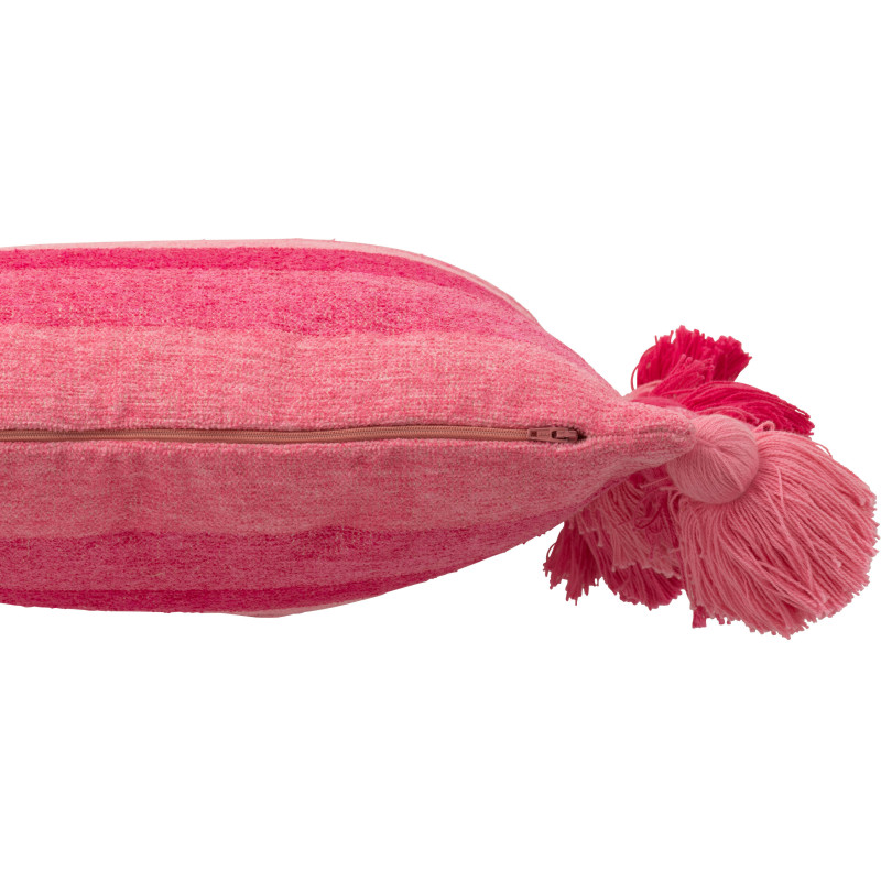 Grand Coussin moderne Carré 50x50 en Coton Rose Avec pompons Motif lignes Tazi - 3