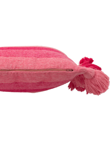 Grand Coussin moderne Carré 50x50 en Coton Rose Avec pompons Motif lignes Tazi - 3