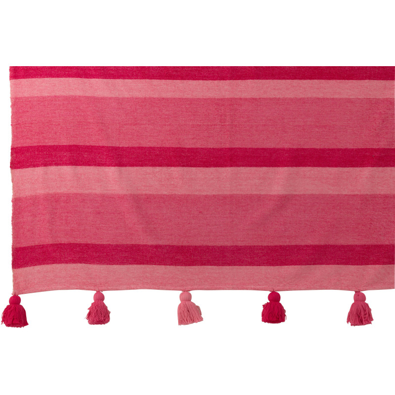 Plaid moderne 130x180 en Coton Rose Avec pompons Motif lignes Tazi - 3