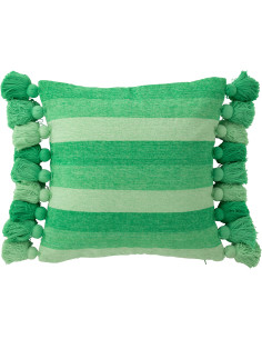 Grand Coussin moderne Carré 50x50 en Coton Vert Avec pompons Motif lignes Tazi - 1