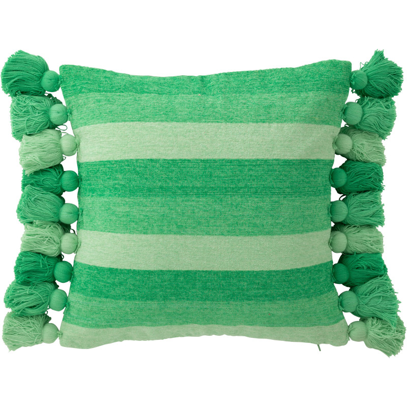 Grand Coussin moderne Carré 50x50 en Coton Vert Avec pompons Motif lignes Tazi - 1