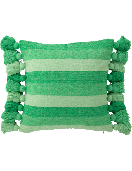 Grand Coussin moderne Carré 50x50 en Coton Vert Avec pompons Motif lignes Tazi - 1