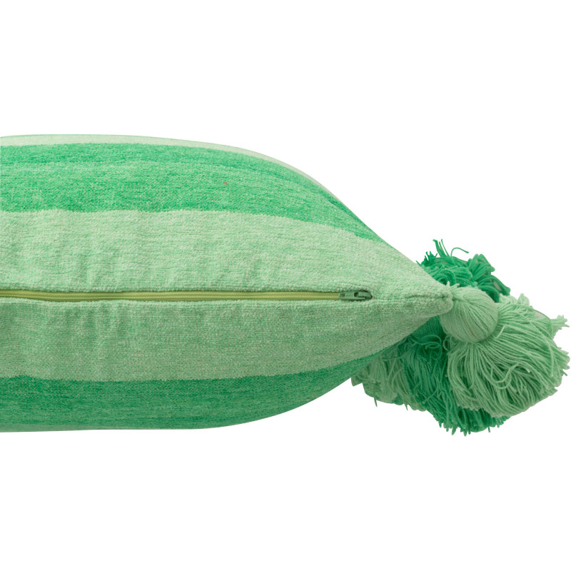 Grand Coussin moderne Carré 50x50 en Coton Vert Avec pompons Motif lignes Tazi - 2