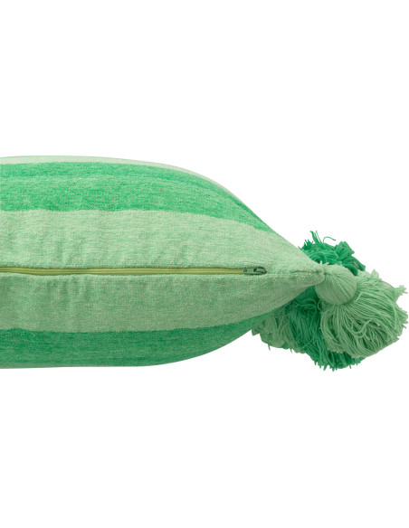 Grand Coussin moderne Carré 50x50 en Coton Vert Avec pompons Motif lignes Tazi - 2