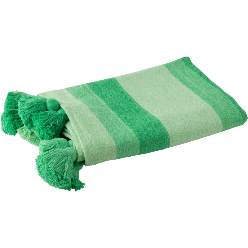 Plaid moderne 130x180 en Coton Vert Avec pompons Motif lignes Tazi - 1