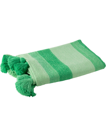 Plaid moderne 130x180 en Coton Vert Avec pompons Motif lignes Tazi - 1