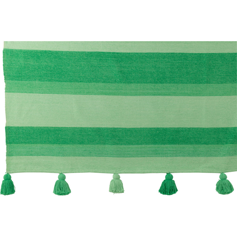 Plaid moderne 130x180 en Coton Vert Avec pompons Motif lignes Tazi - 3