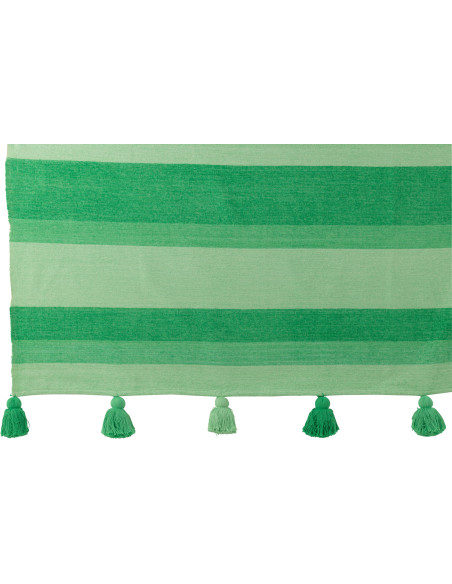 Plaid moderne 130x180 en Coton Vert Avec pompons Motif lignes Tazi - 3