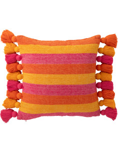 Grand Coussin moderne Carré 50x50 en Coton Multicolore Avec pompons Motif lignes Tazi - 1