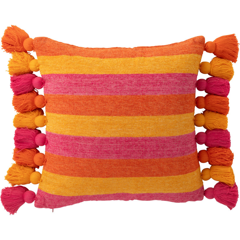 Grand Coussin moderne Carré 50x50 en Coton Multicolore Avec pompons Motif lignes Tazi - 1