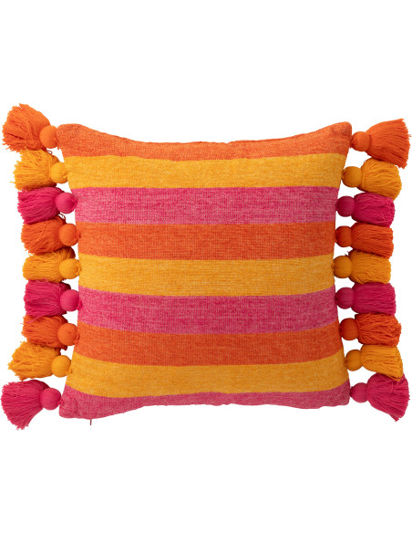 Grand Coussin moderne Carré 50x50 en Coton Multicolore Avec pompons Motif lignes Tazi - 1