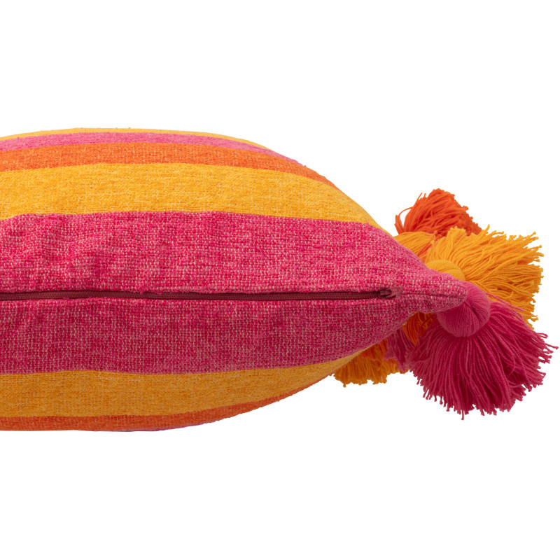 Grand Coussin moderne Carré 50x50 en Coton Multicolore Avec pompons Motif lignes Tazi - 2