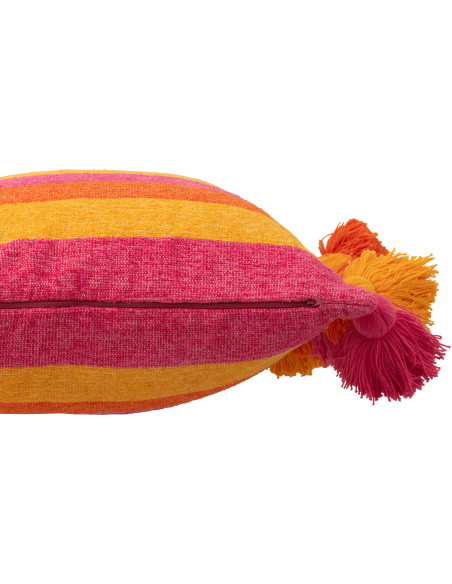 Grand Coussin moderne Carré 50x50 en Coton Multicolore Avec pompons Motif lignes Tazi - 2