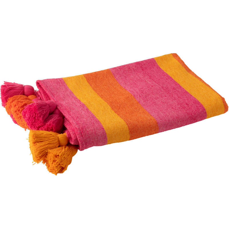 Plaid moderne 130x180 en Coton Multicolore Avec pompons Motif lignes Tazi - 1