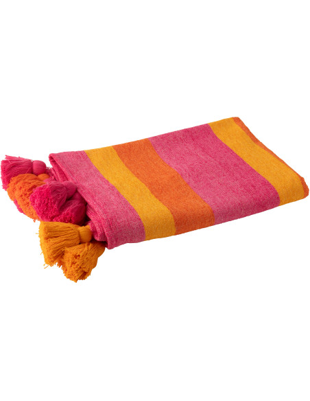 Plaid moderne 130x180 en Coton Multicolore Avec pompons Motif lignes Tazi - 1