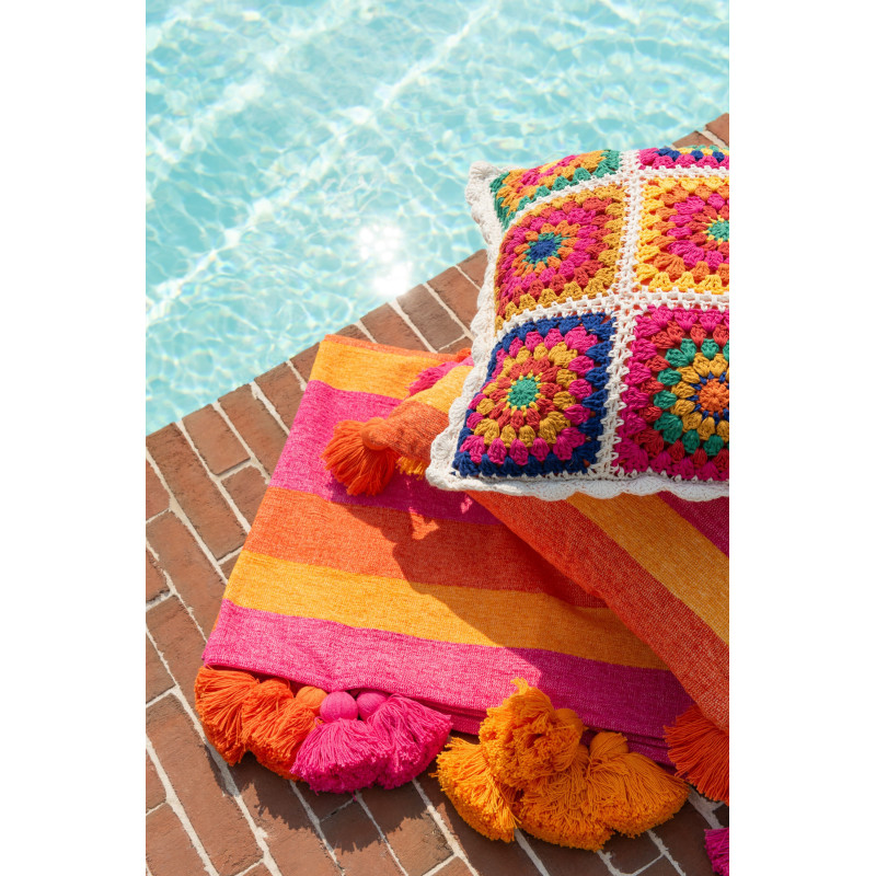 Plaid moderne 130x180 en Coton Multicolore Avec pompons Motif lignes Tazi - 2