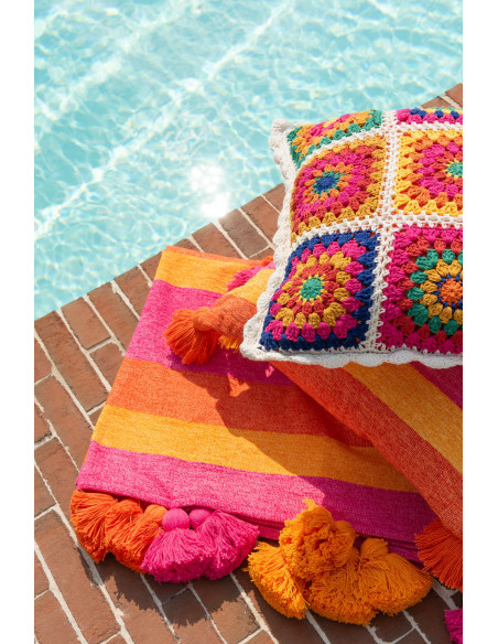 Plaid moderne 130x180 en Coton Multicolore Avec pompons Motif lignes Tazi - 2